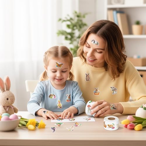 H1vojoxo Easter Animal Sticker Rolls - 1000PCS Realistic Animal Stickers for Kids 16 Designs Self-Adhesive Realistic Animals Stickers for Easter Party Supplies Cute Animals Sticker for Craft Envelopes
