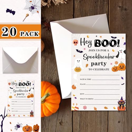 20 Halloween Birthday Invitations Cute Ghost Pumpkin Halloween Party Invitations Cards With Envelopes Halloweens Invites for Teens Birthday Party Favor Decorations Supplies