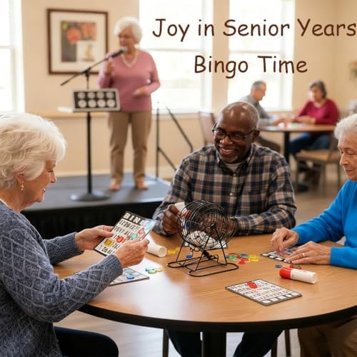 Bingo Cage Game Set for Adults and Youths，Premium Bingo Set includes 8inch rotating metal cage, 75 bingo balls, 18 cards, 150 chips, and foldable main board. Ideal for family bingo and parties