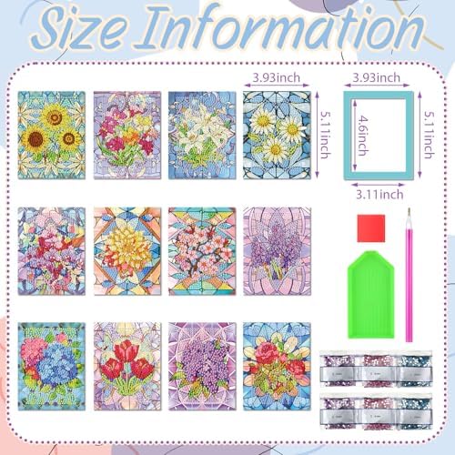 Saillong 24 Pcs Flower Mini Diamond Painting Kits with Frames Set