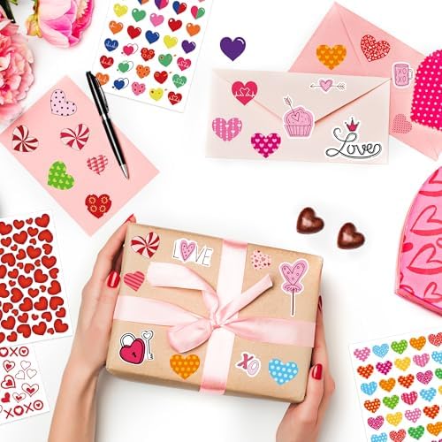 1140Pcs Valentines Stickers, 30 Sheets Valentine Day Cute Heart Stickers, Love Sticker Bulk for Valentines Day Decorations Prizes Gifts Box Envelopes Cards Decor Crafts Party Favors Supplies