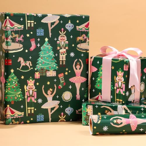 LaRibbons Nutcracker Ballet Foil Christmas Wrapping Paper 17 In x 33 Ft