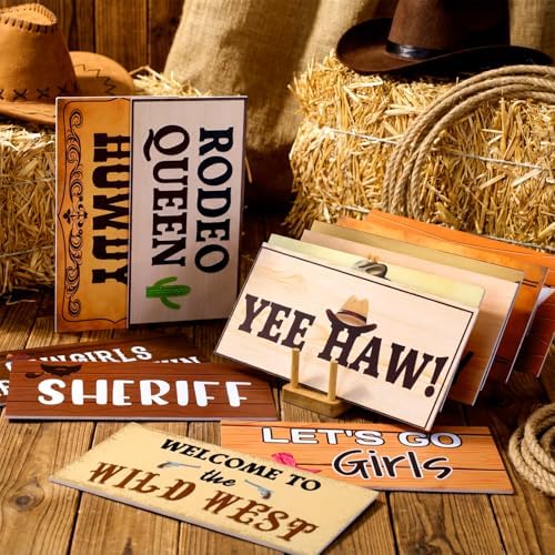 Beeveer 24 Designs Western Cowboy Photo Booth Props, Double Sided PVC Signs