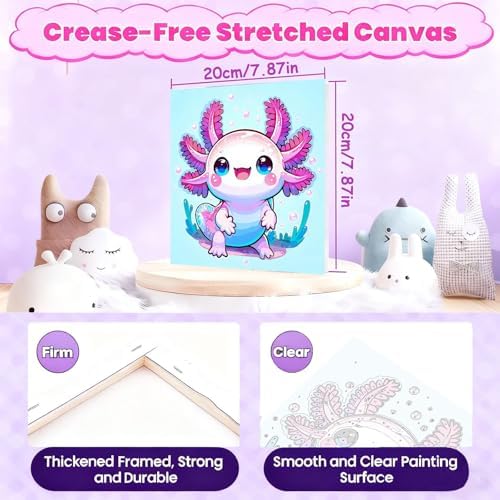 Gemozaic Axolotl Paint by Numbers Kit for Kids with Frame & Easel, 8x8 in