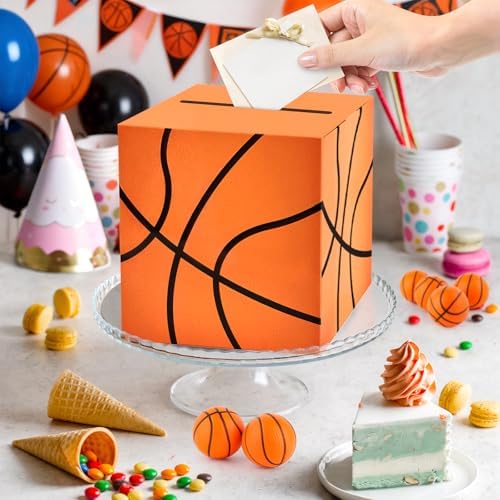 Basketball Card Box Sports Party Favors Post Box Cardboard Receiving Money Holder for Basketball Theme Wedding Reception, Baby Showers, Anniversary, Birthday Party, Table Centerpiece Decorations