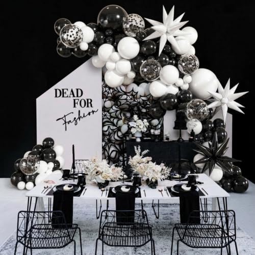 Black and White Balloons Arch Kit for Birthday New Year Party Decor