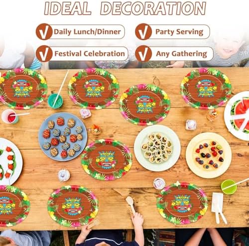 CHUNNIN 50Pcs Hawaiian Luau Oval Paper Plates 11 Inch Tiki Party Decorations Tropical Luau Disposable Dinnerware Plates Summer Serving Tray for Tropical Aloha Birthday Party Supplies Decorations