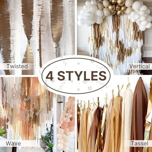 PartyWoo Brown Crepe Paper 4pcs 328 FT Boho Neutral Streamers
