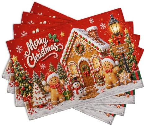 Merry Christmas Gingerbread Man Placemats Set of 4 12x18 Inch
