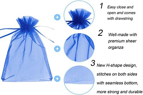 Wudygirl 100 PCS 5"x7" Organza Bags Blue Gift Bags with Drawstring