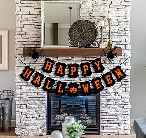 JOZON Happy Halloween Banner with Spider Pumpkin Sign for Party Decorations