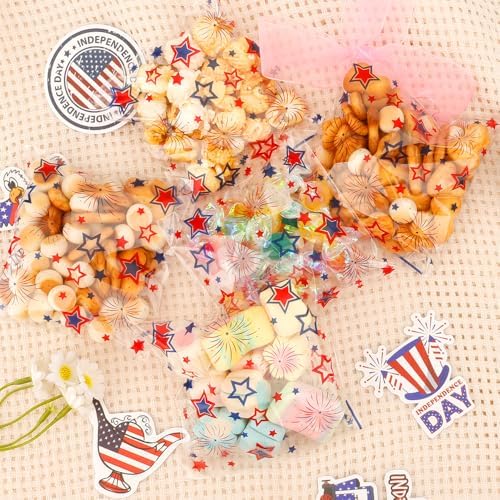 Red White Blue Star Patriotic Candy Bags, 100 PCS American Independence Day 4th of July Self Sealing Plastic Ziplock Cellophane Treat Goodie Gifts Snack Cookie Bags Party Favors Supplies Pouch Baggies