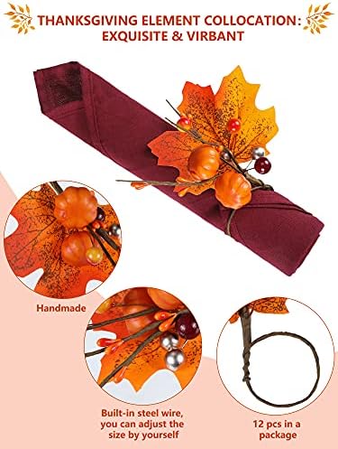 Patelai 12 Pcs Fall Napkin Rings Maple Leaf Pumpkin Napkin Holder