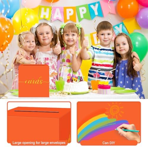 Orange and Gold Foil Card Box for Party, 8.7", 1 Pack