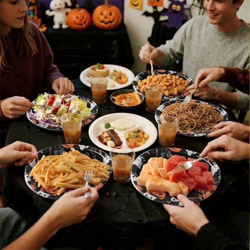 Dereinwo 50 Pcs Halloween Paper Plates and Napkins Set