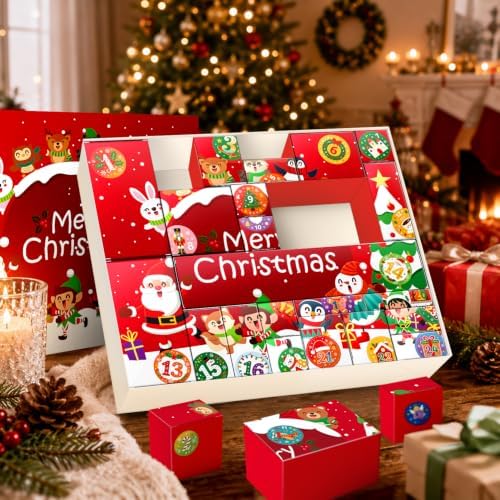 JWSCYSY 2026 Christmas Advent Calendar Box Set DIY - 24 Empty Surprise Gift Boxes with Number Stickers to Fill, Countdown Calendar for Kids Family Holiday Christmas Decorations (Red)