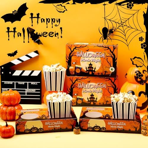 Dunzoom 20 Pcs Halloween Movie Night Paper Snack Trays Popcorn Boxes Orange