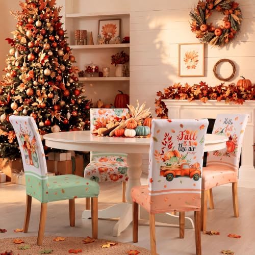 Mindsoft 6 Pcs Fall Pumpkin Style Chair Covers Autumn Dining Slipcovers