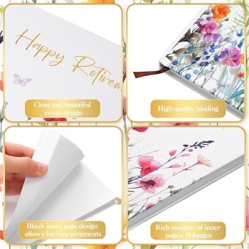 Retirement Guest Book with 2 Markers 8.7'' Square, White, Floral