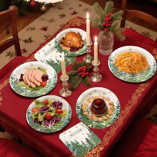 50 Pcs Christmas Paper Plates and Napkins Set