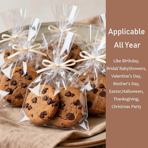 Yotelab Cellophane Treat Bags, 5x7 In Cellophane Bags With Ties, 100 Pcs
