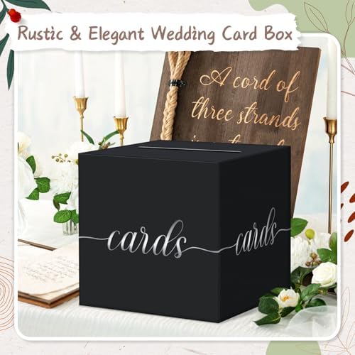 Elegant Black Wedding Card Box, Silver Foil Gift Card Box Holder for Party
