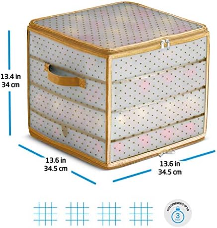 ZOBER Christmas Ornament Storage Box Plastic - Stores 64 3" Ornaments with Individual Trays - Ornament Organizer Storage Box, Durable Christmas Containers Holder - Gold