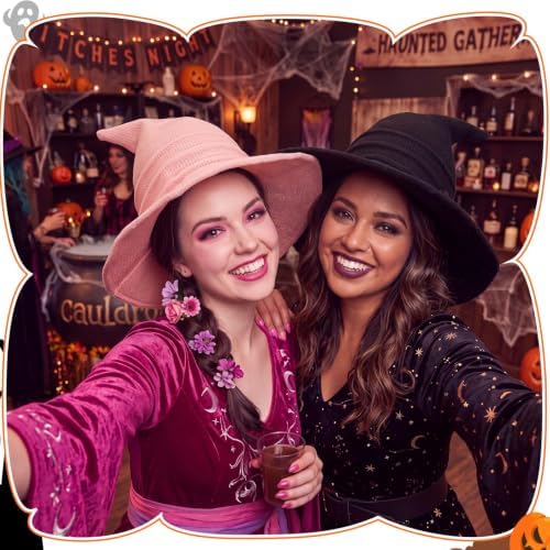 Boyiee Knitted Witch Hat Foldable Wide Brim Cap Pointed Felt Hat for Women Halloween Cosplay Costume Masquerade Accessory