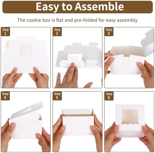 Moretoes 200pcs Small Cookie Boxes with Window,4x4x2.5In Brown Bakery Boxes