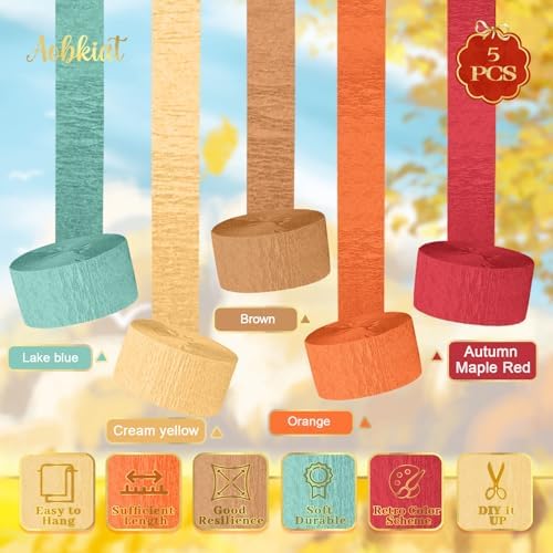 AOBKIAT Fall Colorful Streamers Party Decorations,5 Rolls