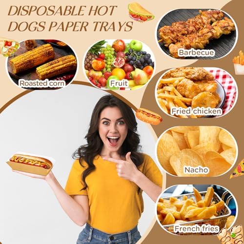 Yeaqee 100 Pcs 7" Paper Hot Dog Trays Disposable Food Nacho Boats