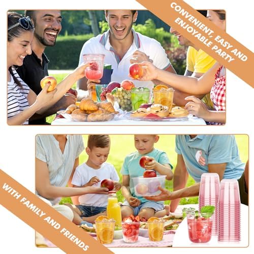 KesaPlan 50Pcs 12oz Pink Plastic Party Cups, Disposable Wine Cocktail Cups