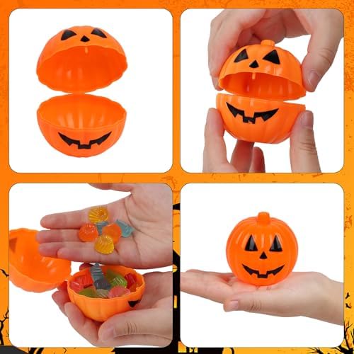 FOIMAS Halloween Pumpkin Candy Box, 60pcs Mini Plastic Pumpkin Containers Fillable Candy Treat Storage Box for Trick or Treat Halloween Party Decoration