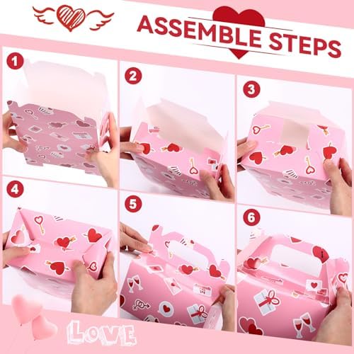 ReliThick 80 Pack Valentine‘s Day Treat Box with Cellophane Bags Heart Goodie Cookie Candy Boxes for Treats Valentine Gift Bag for Party(Stylish)