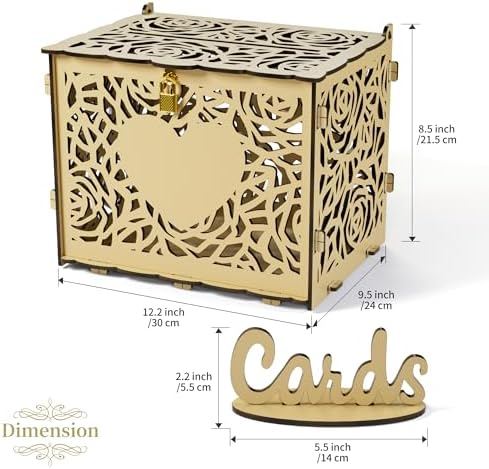 Jolik Love Wedding Card Box with Sign, Large Rustic Locking Money Box Holder for Wedding Reception, Gift Card & Envelope Storage, DIY Anniversary & Birthday Party Decoration (Yellow)