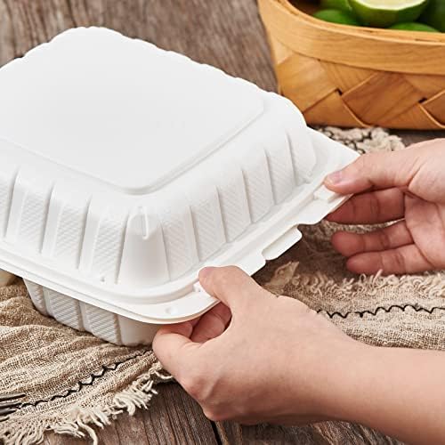 Jaluxing 8X8 1Compartment 50Pack Plastic Clamshell Take Out Food Containers, Heavy Duty To-go Disposable Lunch Box Restaurant Meal Prep Packaging Catering Hinged Container (Formerly FULING)