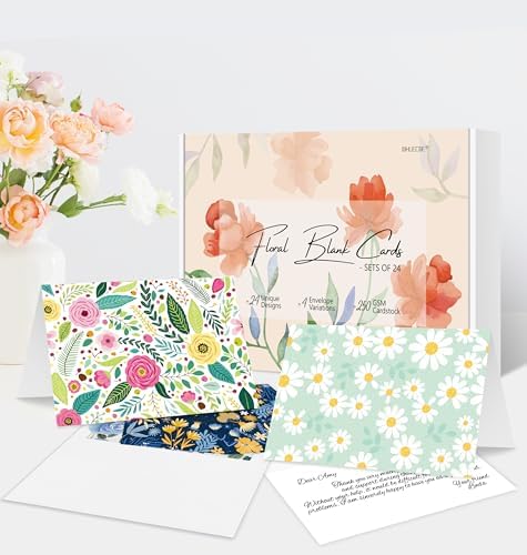 Nihuecne 24 Pack Blank Cards and Envelopes, Floral Design Greeting Cards