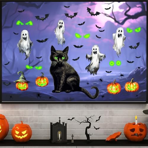 Halloween Ghost Cat Window Clings Pumpkin Bat Eyes Wall Decals Decorations