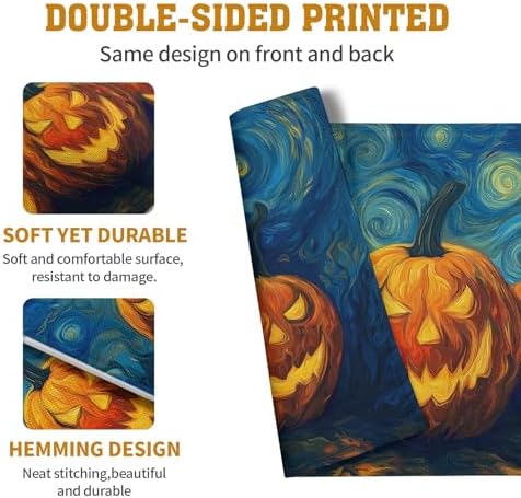 Halloween Placemats Set of 4 Pumpkin Vincent Van Gogh Starry Night Art Linen Table Mats 12x18 Inch Jack O Lantern Farmhouse Place Mats for Party Kitchen Dining Outdoor Indoor Decor