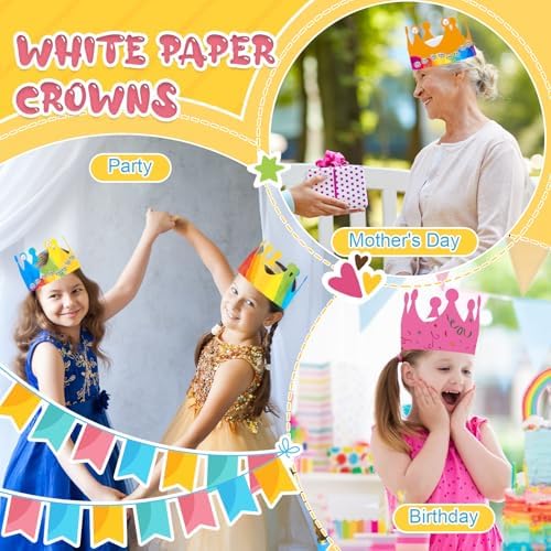 Jetec 100 Pcs White Paper Birthday Crown for Kid DIY Classroom, Traditional
