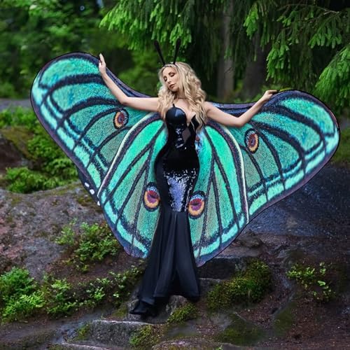 Yinder 2 Pcs Halloween Moth Wings Costume Cape, Shawl Headband Women