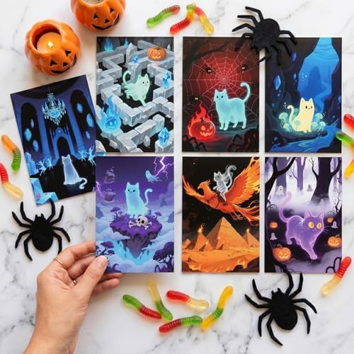 32pcs Cute Halloween Postcards Ghost Cat Decor, Blank for Messages