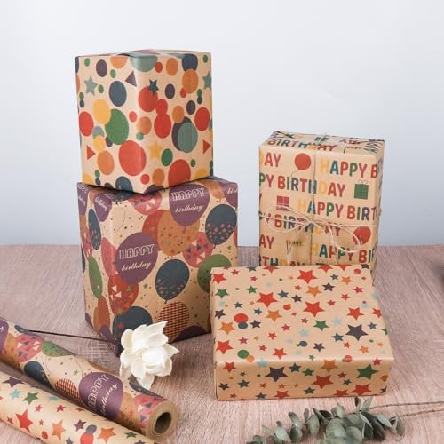 Birthday Wrapping Paper,Gift Wrapping Paper Roll,Kraft Wrapping Paper