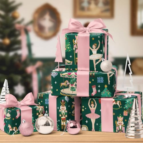 LaRibbons Nutcracker Ballet Foil Christmas Wrapping Paper 17 In x 33 Ft
