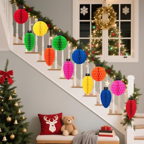 Christmas Light Honeycomb Ball Hanging Decor, 12 Pcs