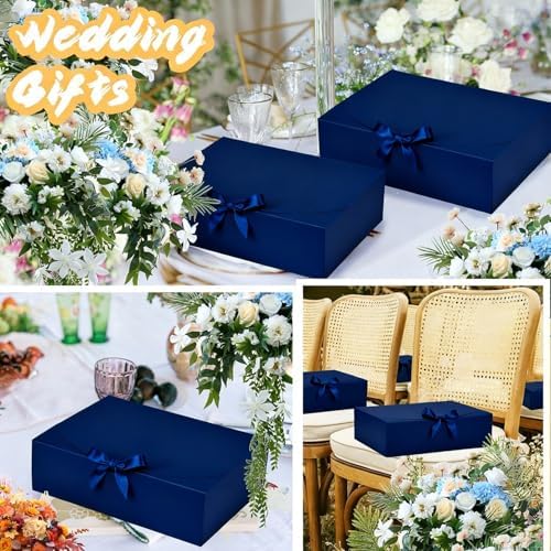 12Pack Navy Gift Boxes with Lids, 12×9.8×3.1 Inch Groomsmen Proposal Box, Luxury Navy Gift Box with Ribbon for Wedding, Birthday, Party, Christmas, Bridesmaid, Graduation Gift