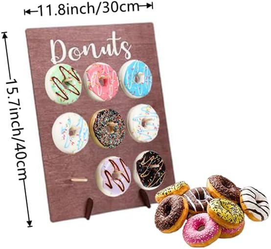 2 Pcs Wood Donut Wall Display Stand Reusable Rustic Doughnut Board Holder Donut Party Supplies for Wedding Birthday Family Party festival Table Decor (Curry and White)