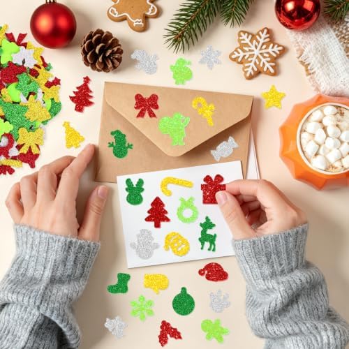 400 PCS Christmas Foam Stickers, Glitter Foam Stickers for Kids Crafts