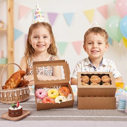 Moretoes 10pcs Cookie Boxes with Window, 9x6x3 In Brown Bakery Boxes