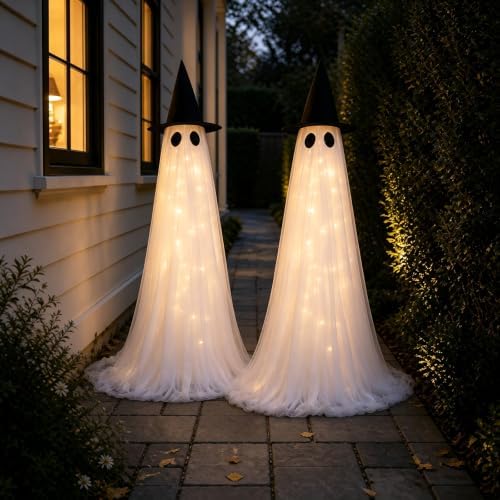 2 Pack 5 Ft Large Light Up Ghost Decor - Halloween Decorations Outdoor